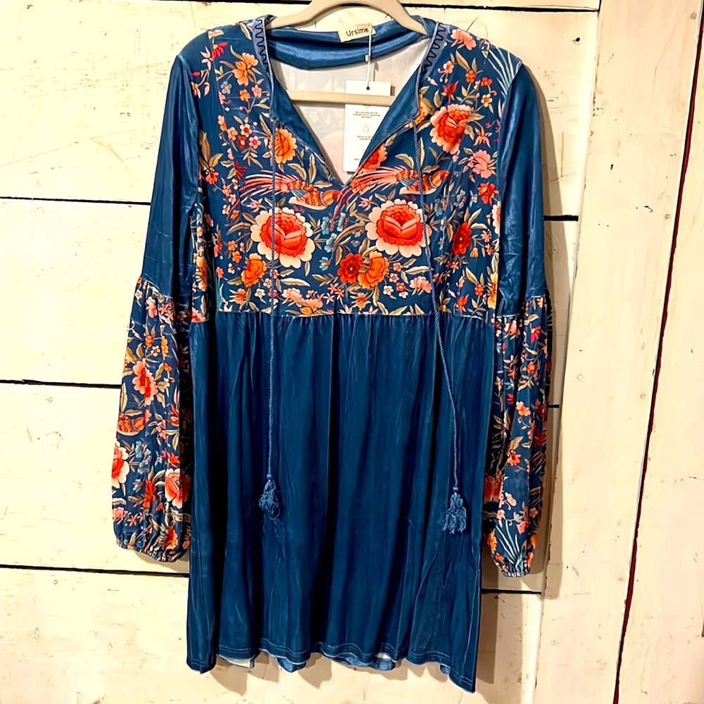 Velvet printed tunic dress